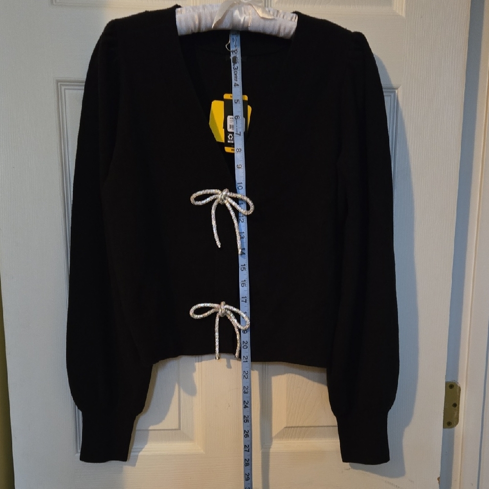 NWT Express Black V-Neck Sweater with Bow Accents Size Medium